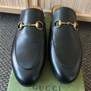 NEW Gucci Princetown Leather Mules Slides Black Size 38.5 NWT Full Set